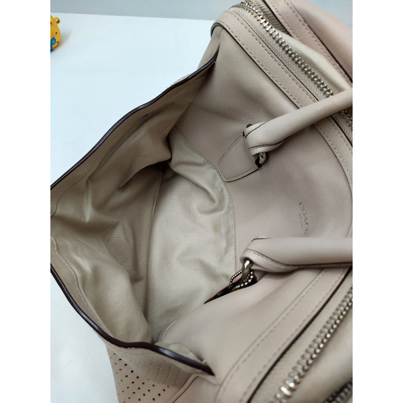 Coach Haley Light Nude Perforated Leather Top Handles Zipper Satchel Bag - Picture 14 of 14